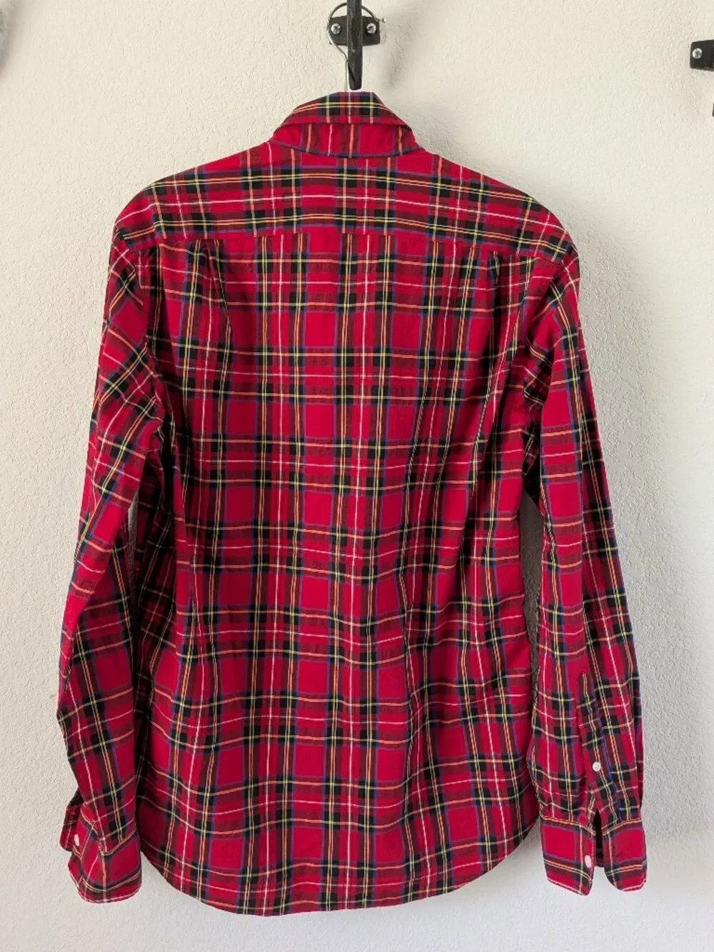 NWOT - J Crew Flex Washed Mens Small Red Tartan Plaid Slim Fit Button Down Shirt